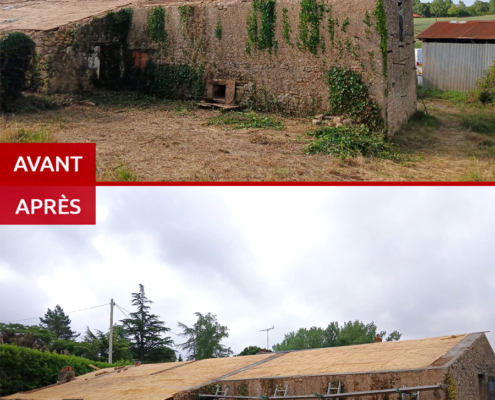 Avant/après - Refection de charpente sur bâtiment ancien - Manu BARRAUD Menuiserie Vendée
