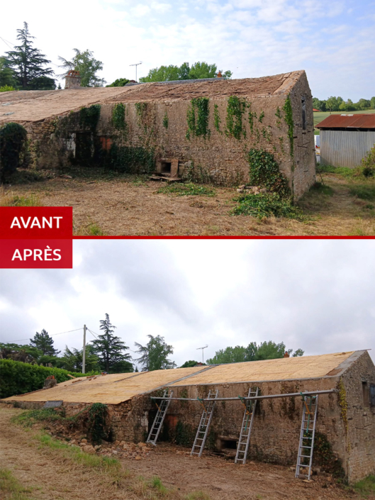 Avant/après - Refection de charpente sur bâtiment ancien - Manu BARRAUD Menuiserie Vendée